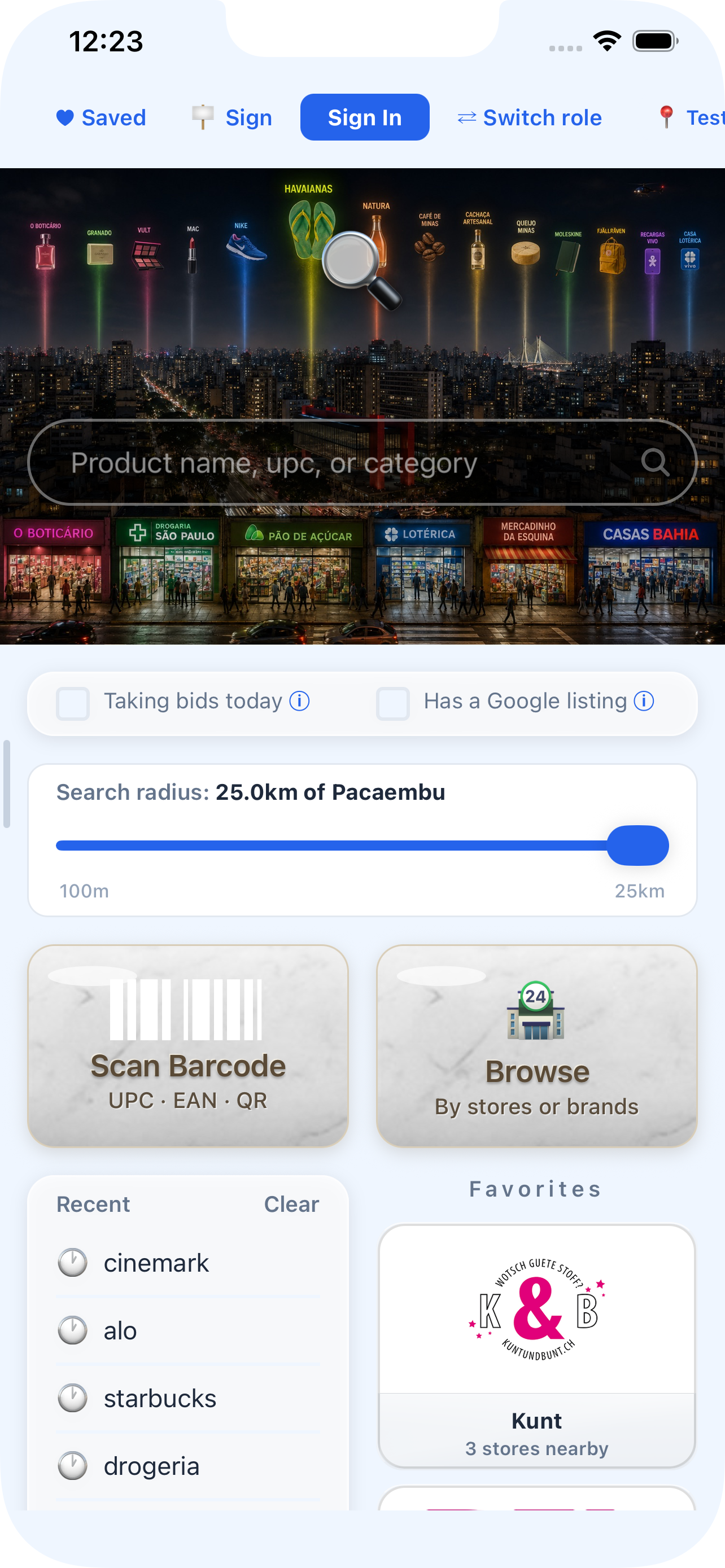 Nventori nearby search with an adjustable radius slider